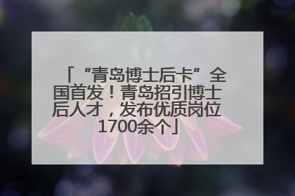 “青岛博士后卡”全国首发！青岛招引博士后人才，发布优质岗位1700余个