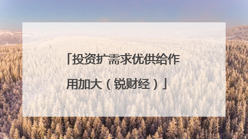 投资扩需求优供给作用加大（锐财经）