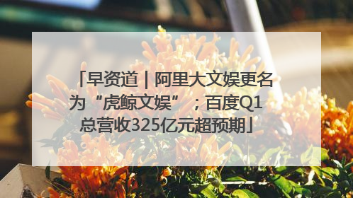 早资道｜阿里大文娱更名为“虎鲸文娱”；百度Q1总营收325亿元超预期