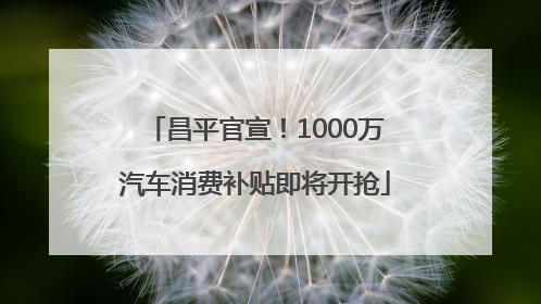 昌平官宣！1000万汽车消费补贴即将开抢