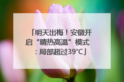 明天出梅！安徽开启“晴热高温”模式：局部超过39℃
