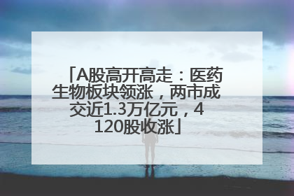 A股高开高走：医药生物板块领涨，两市成交近1.3万亿元，4120股收涨